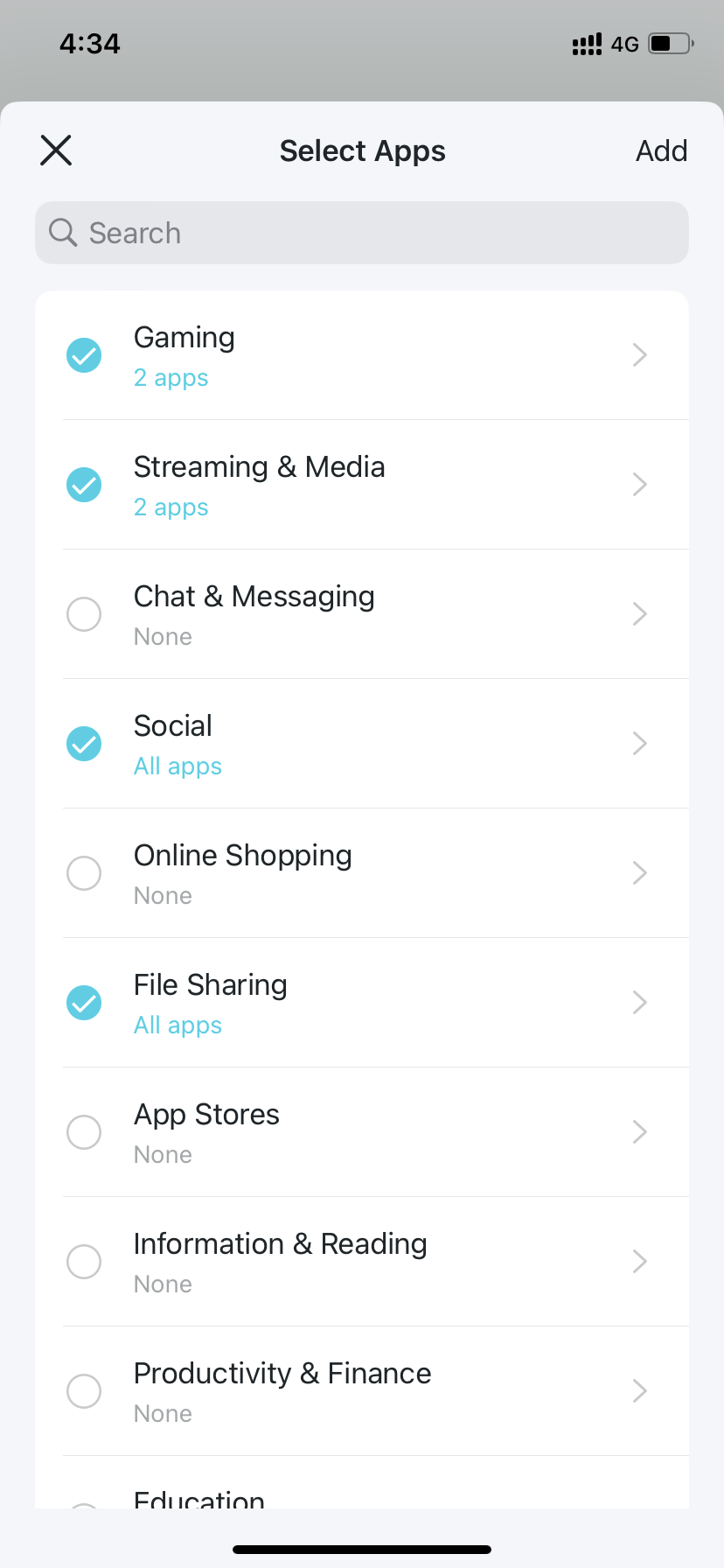 specific app available for selecting