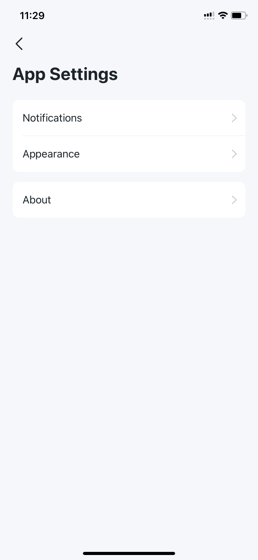 App Settings page in Deco app