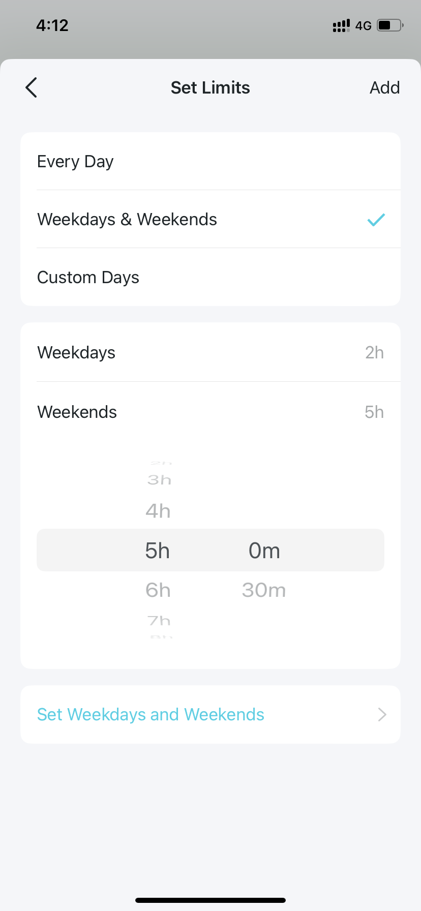 the time limits settings page for the selected apps 