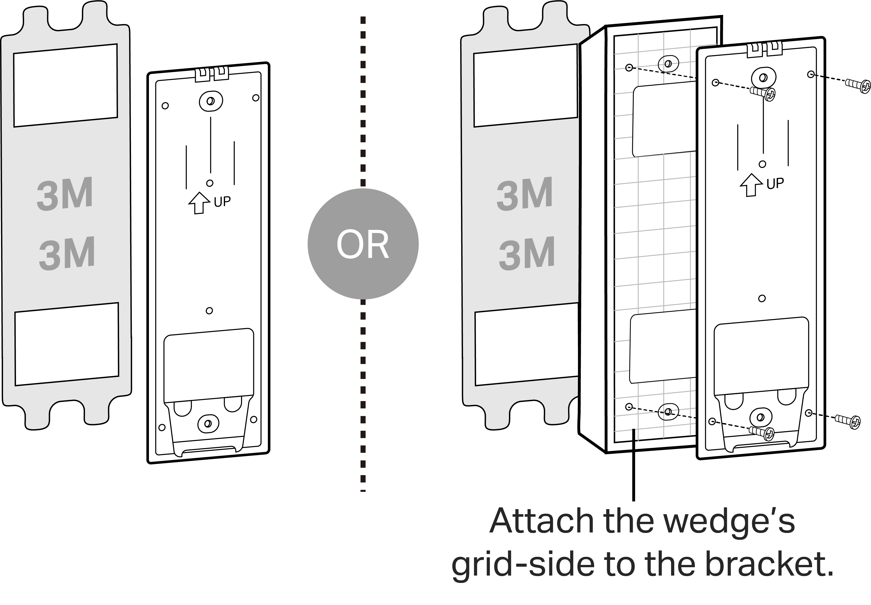 Attach the 3M adhesive to the bracket or the wedge