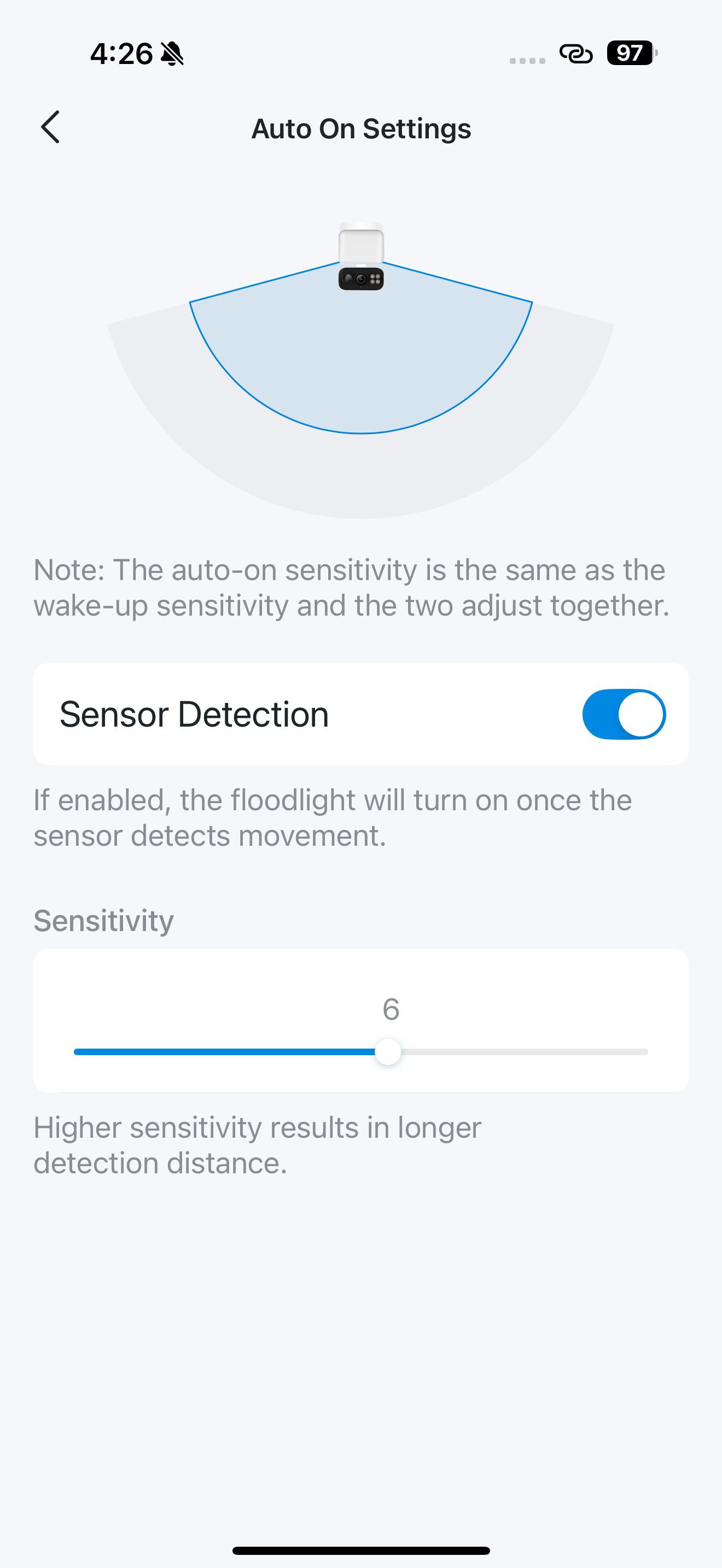 Auto On Settings page in the app