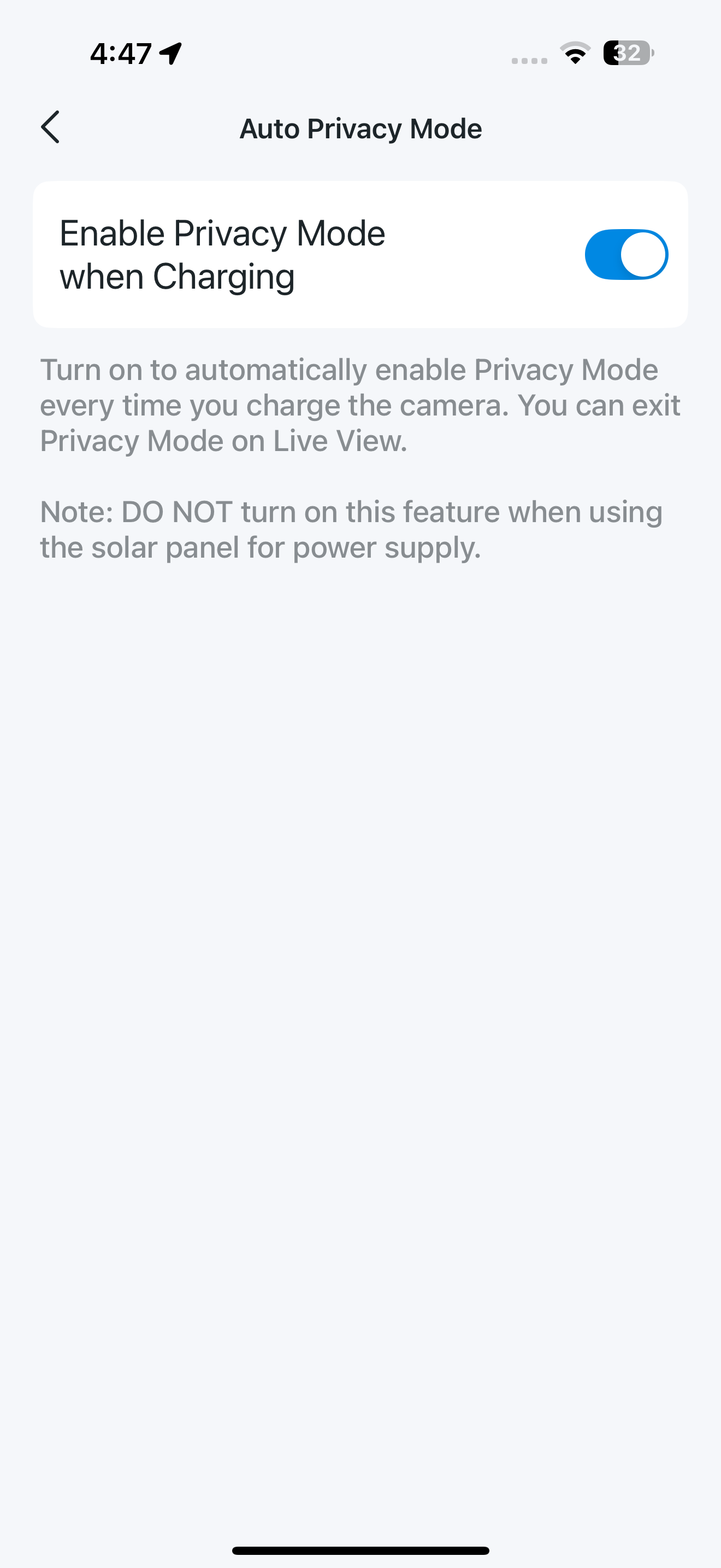 Auto Privacy Mode page in the app