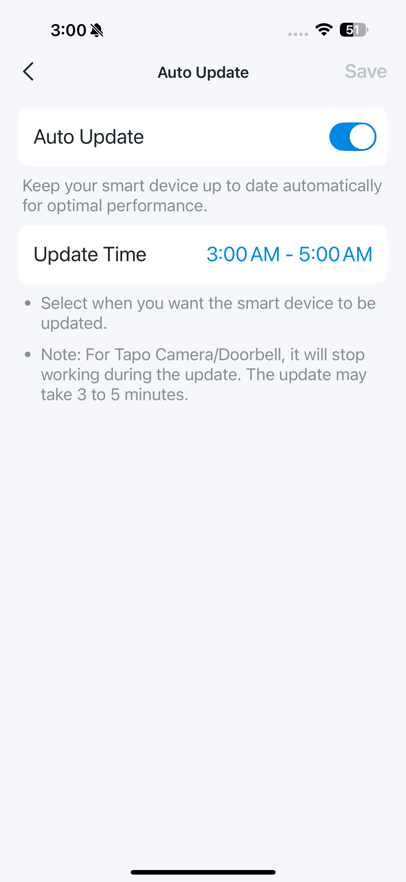 Firmware Update page in the app