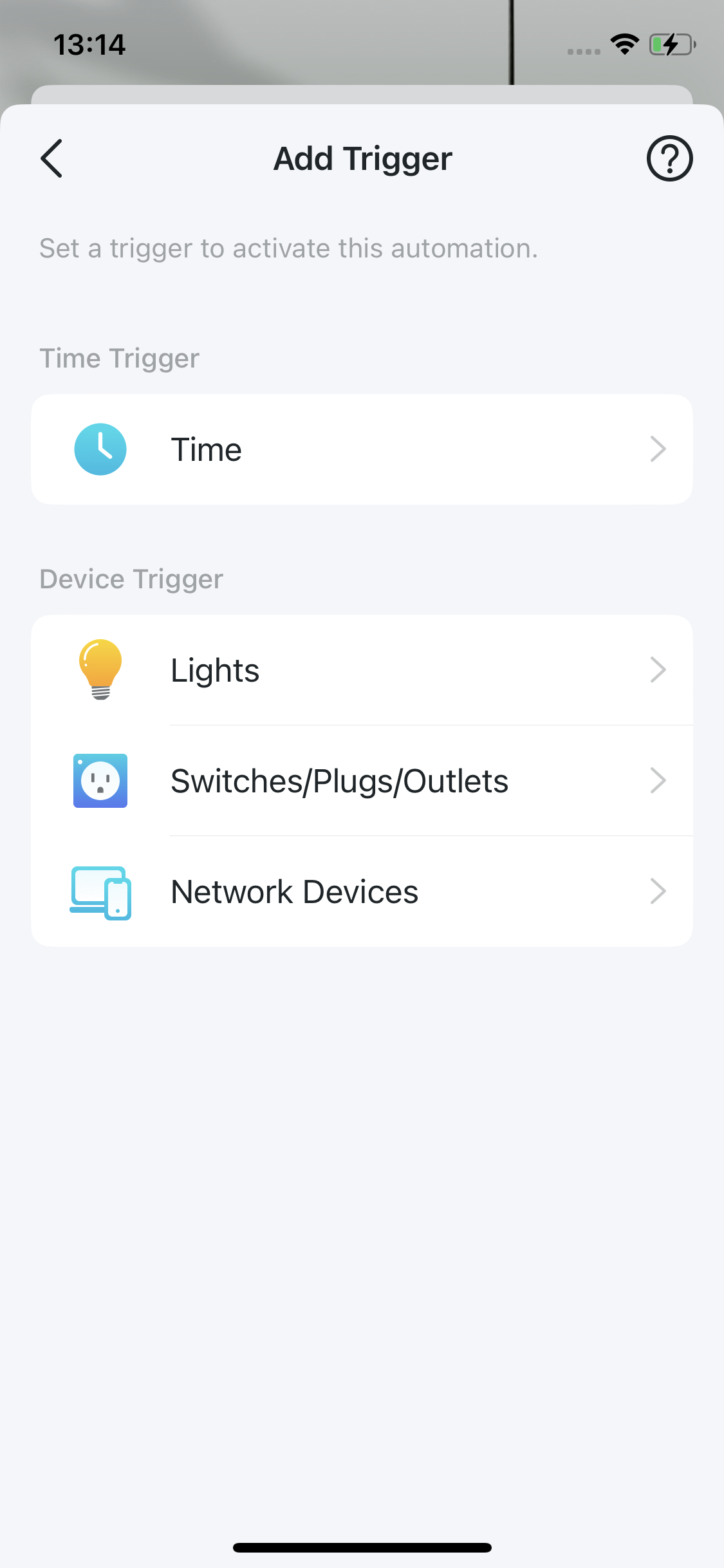 the trigger settings page including time and device trigger