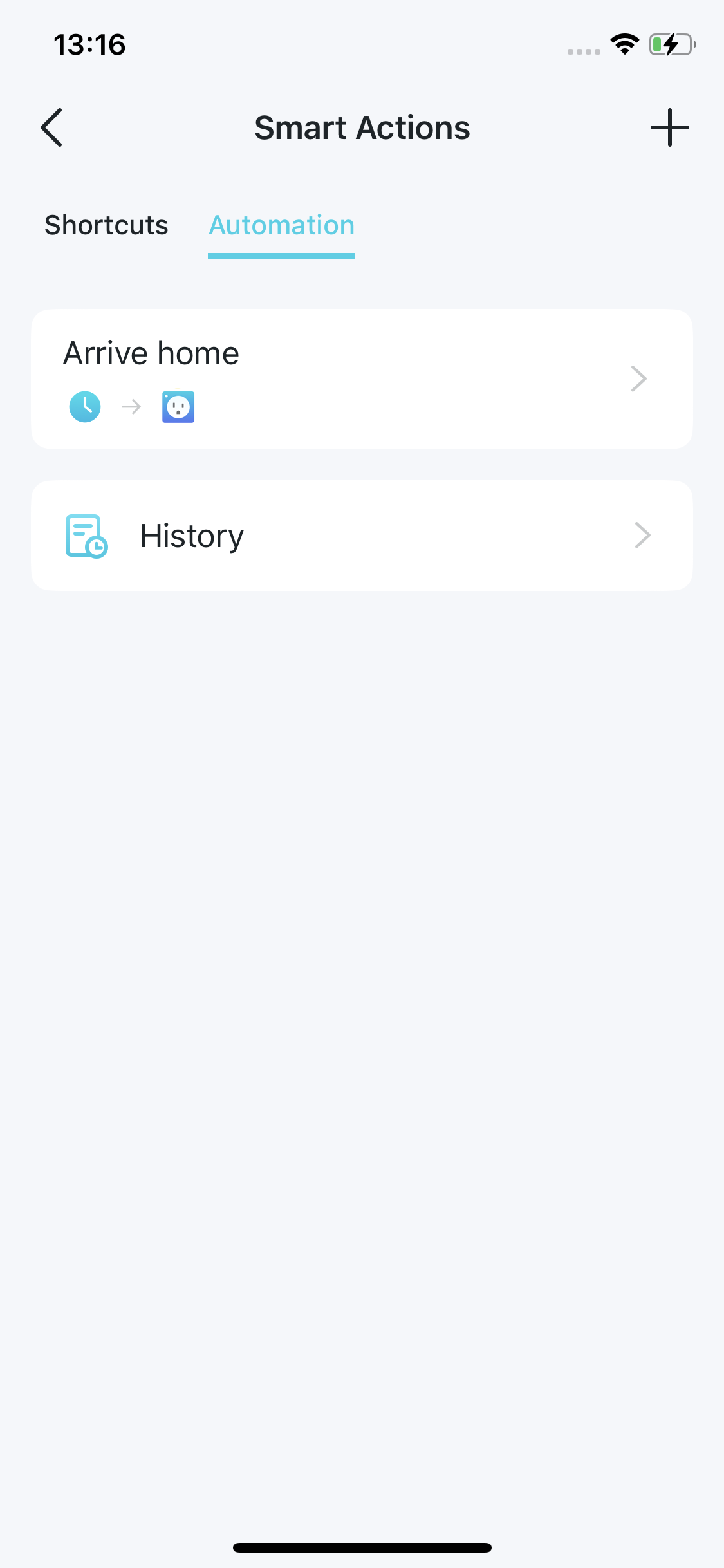The Smart Actions page after adding an action