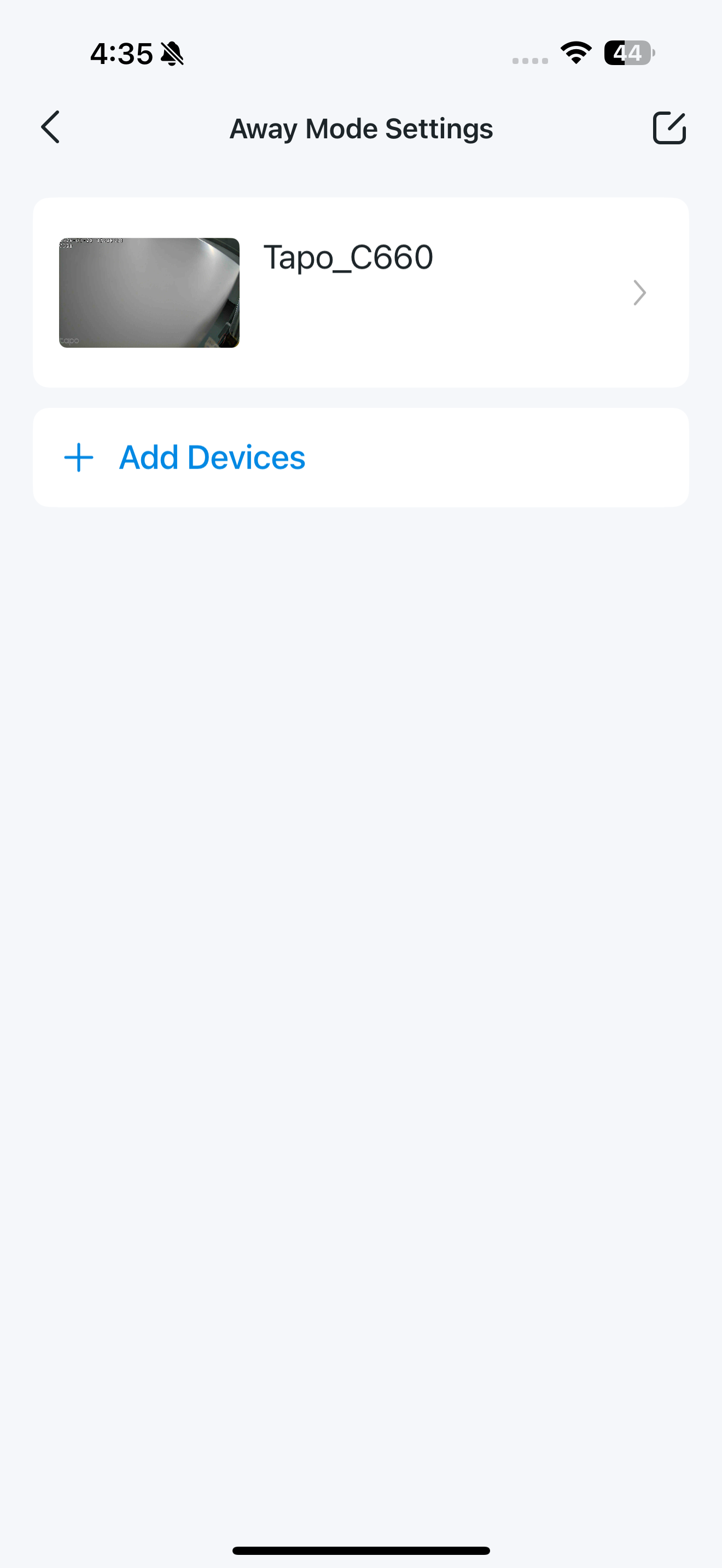 Away Mode Settings page in the app