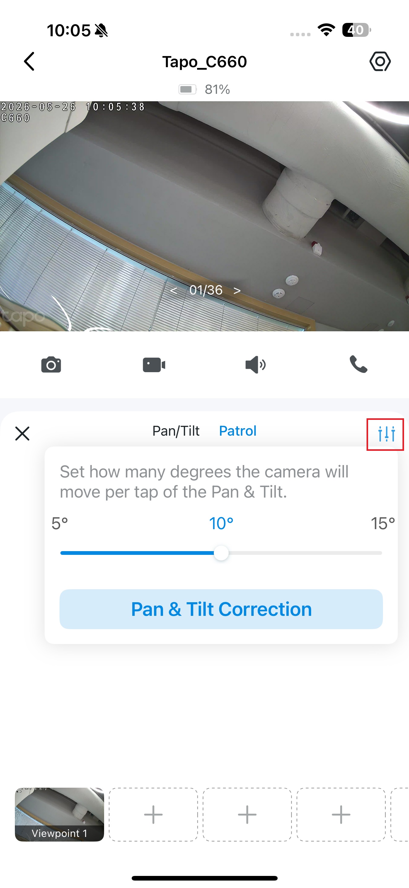 The Pan & Tilt Correction settings