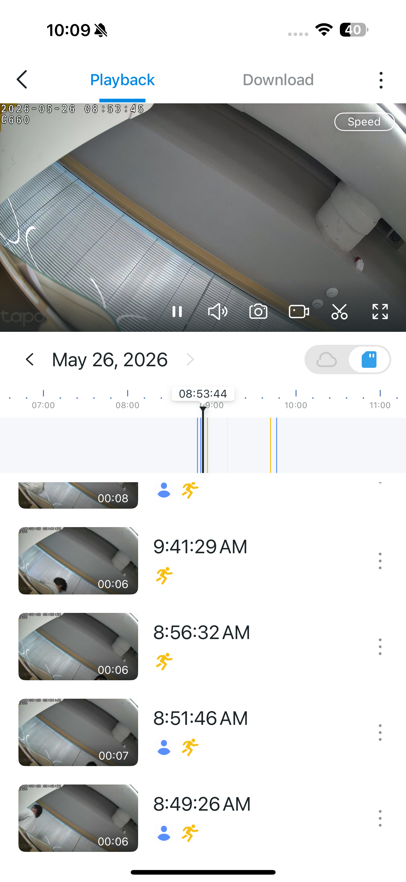 Playback page in the app