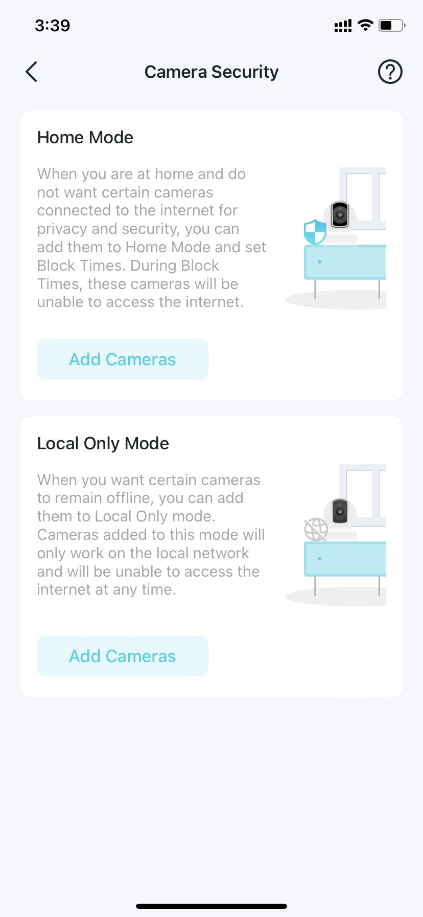 mode options for Camera Security