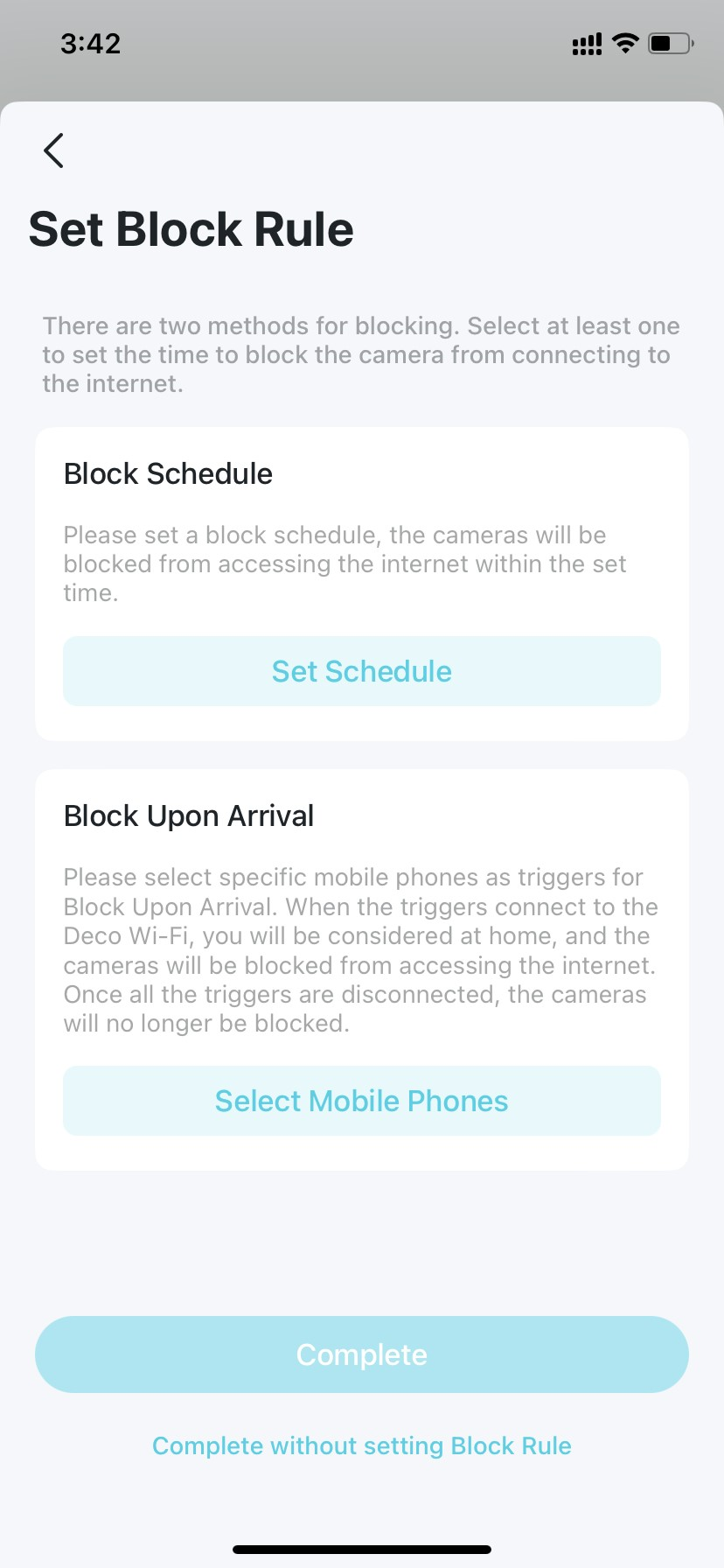 Block Rule settings page