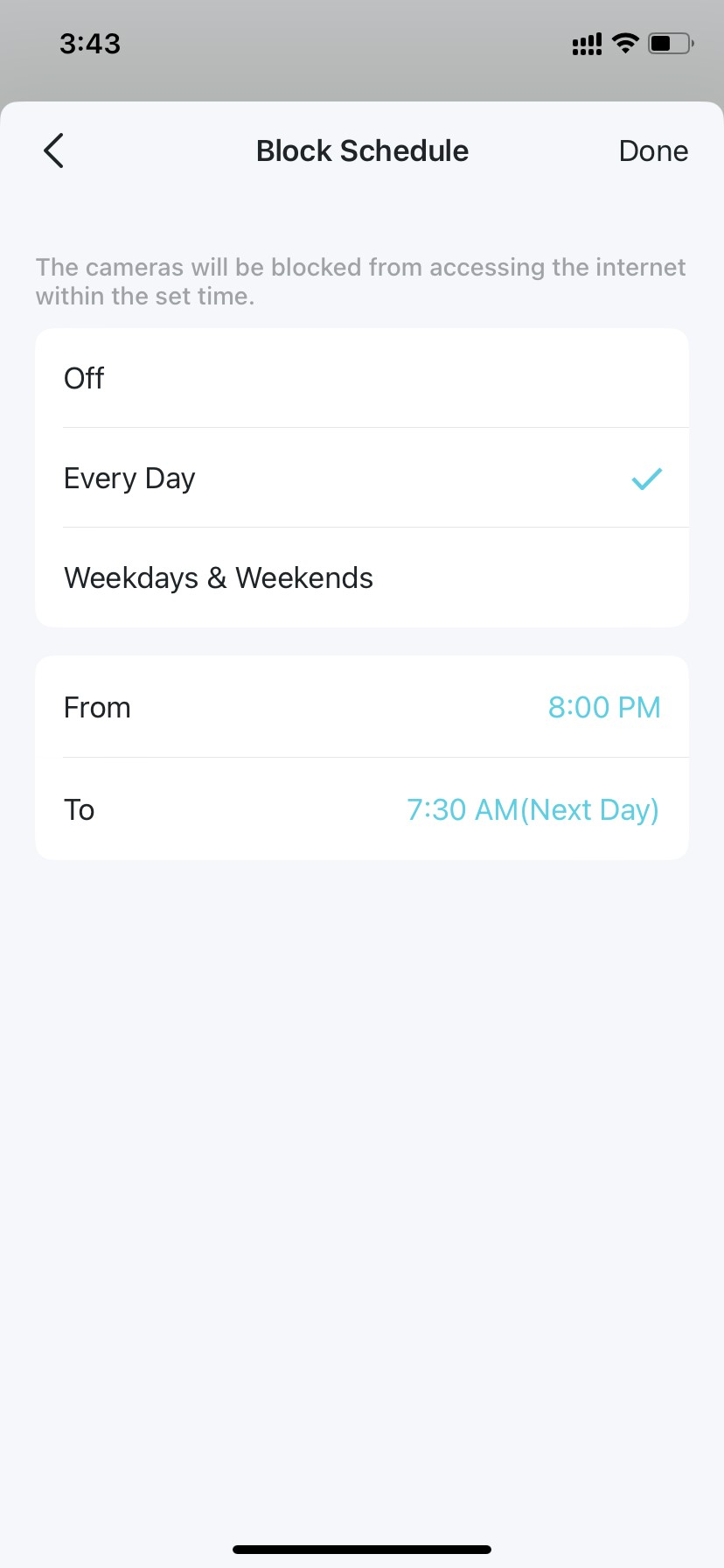 block schedule settings page