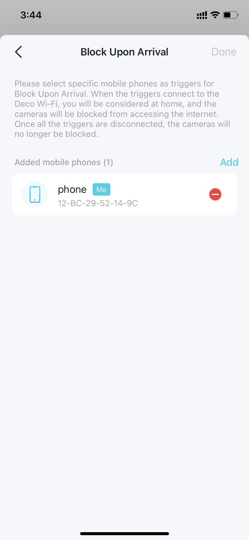page to add devices to block upon arrival