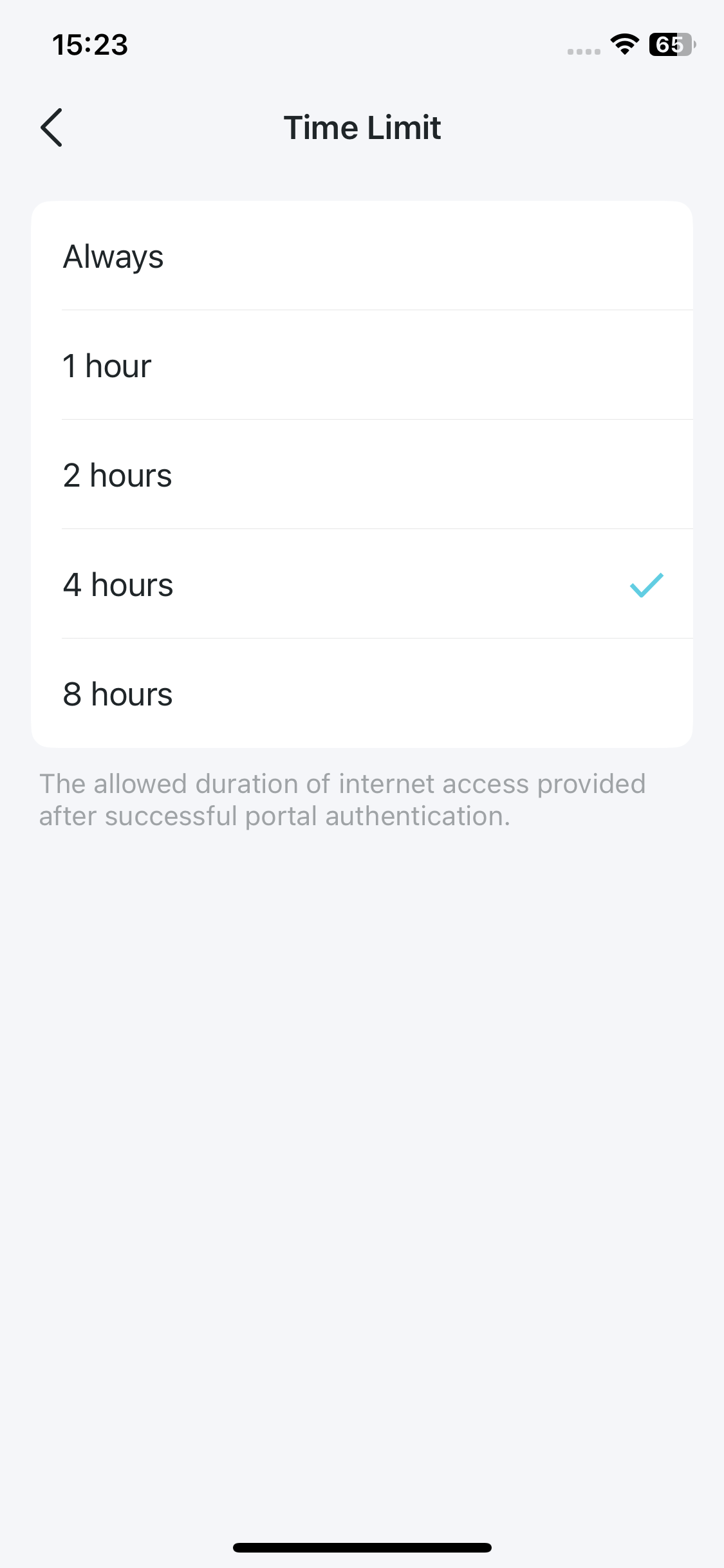 Time Limit settings page