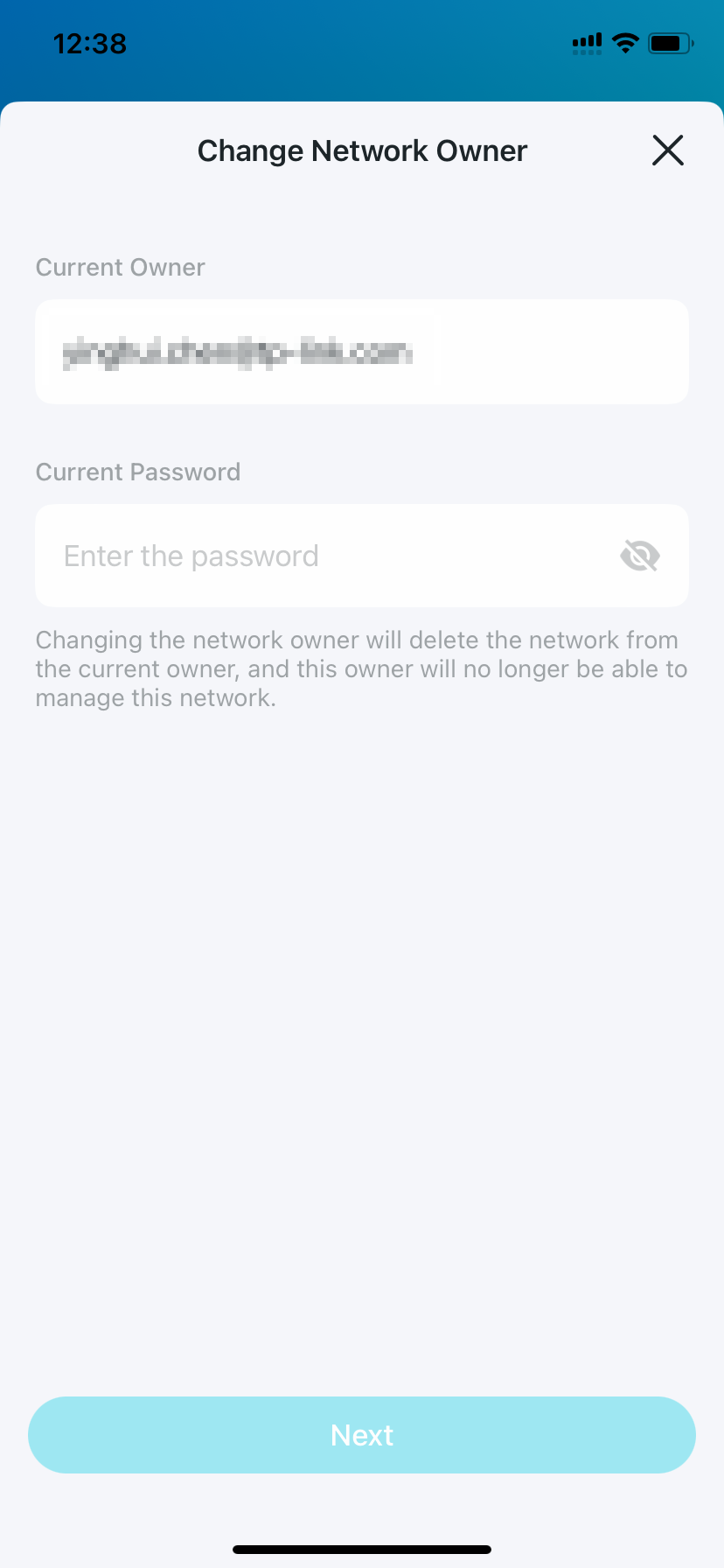 change network owner settings page
