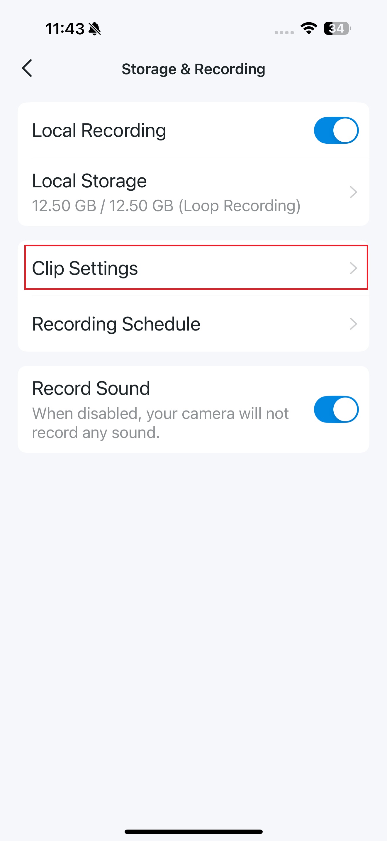 Clip Settings button