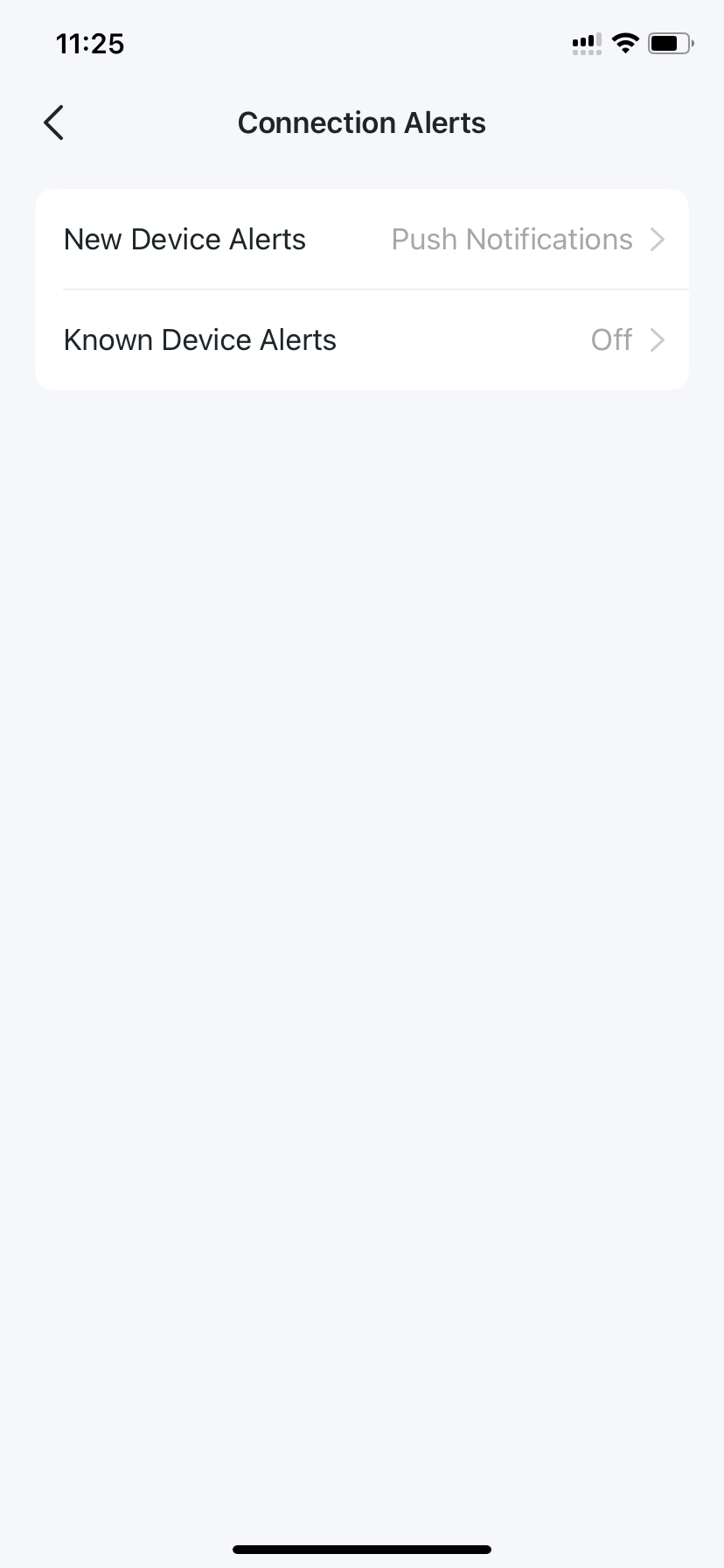 Connection Alerts settings page