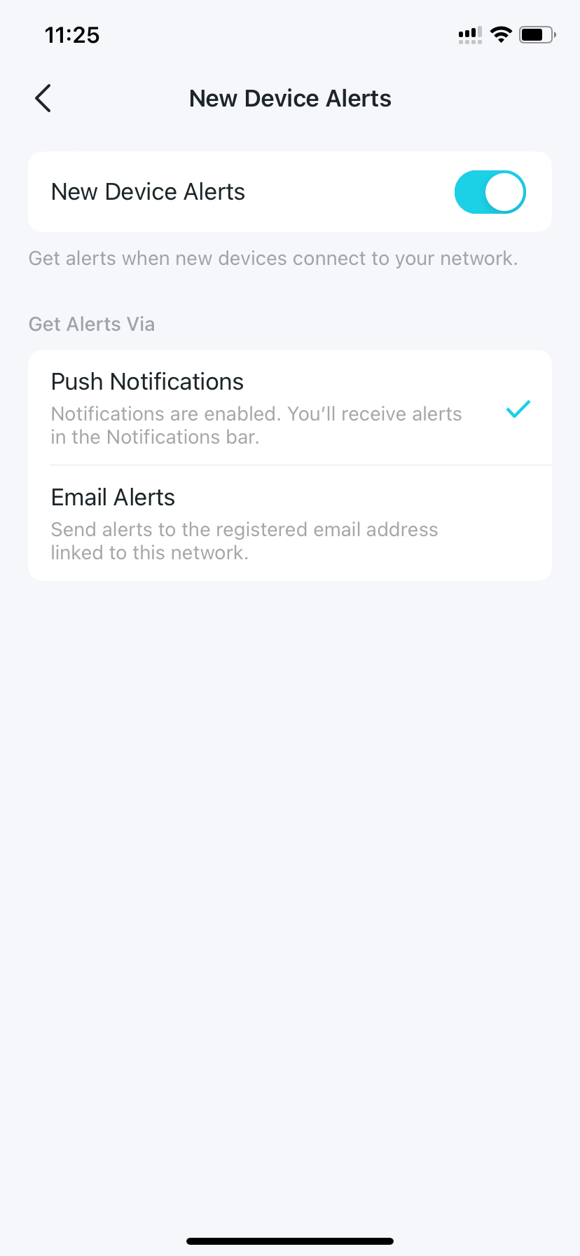 New device alerts settings page