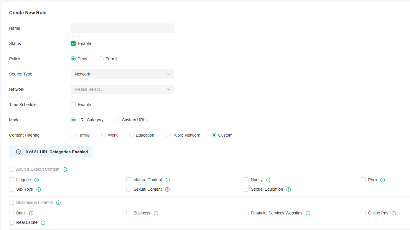 create new filtering rule