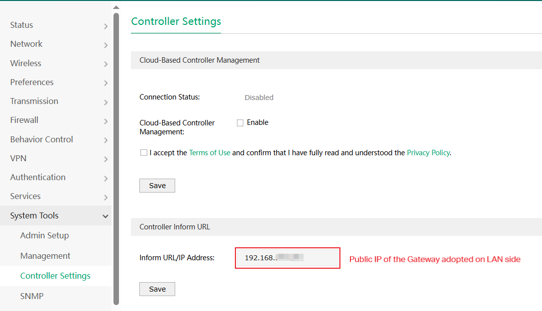 Controller Inform URL