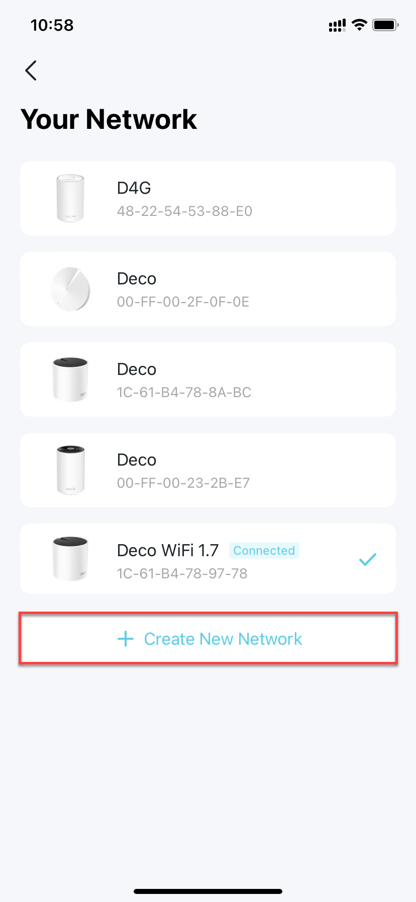 Locate the Create New Network option