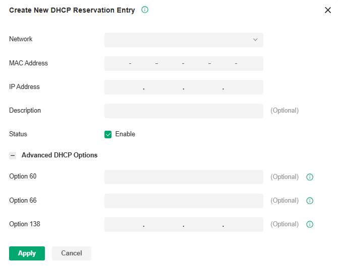 Create New DHCP Reservation Entry