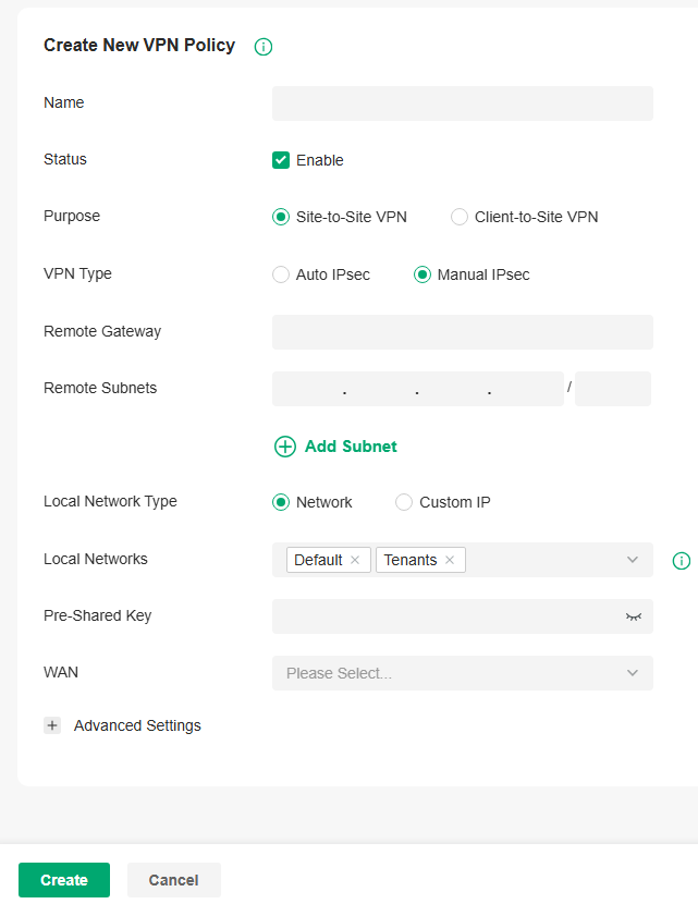 Create a New VPN-Manual IPsec