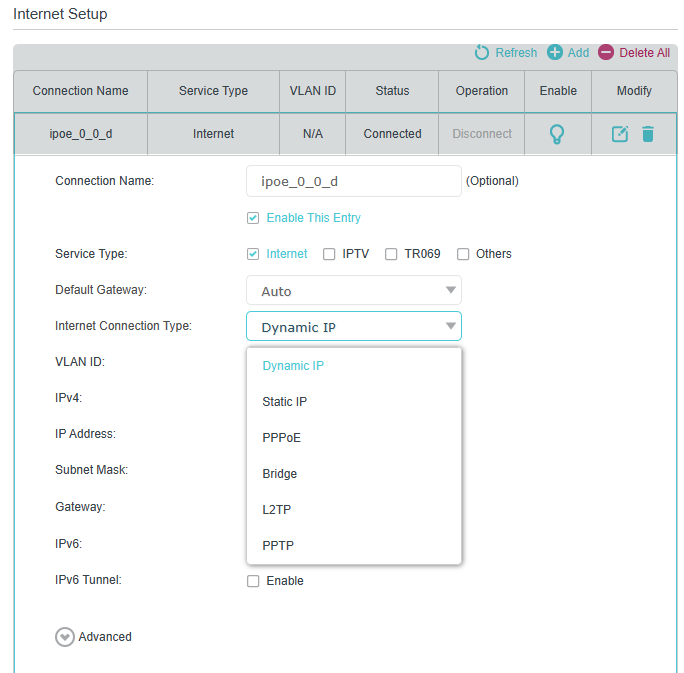 Image of selecting internet connection type