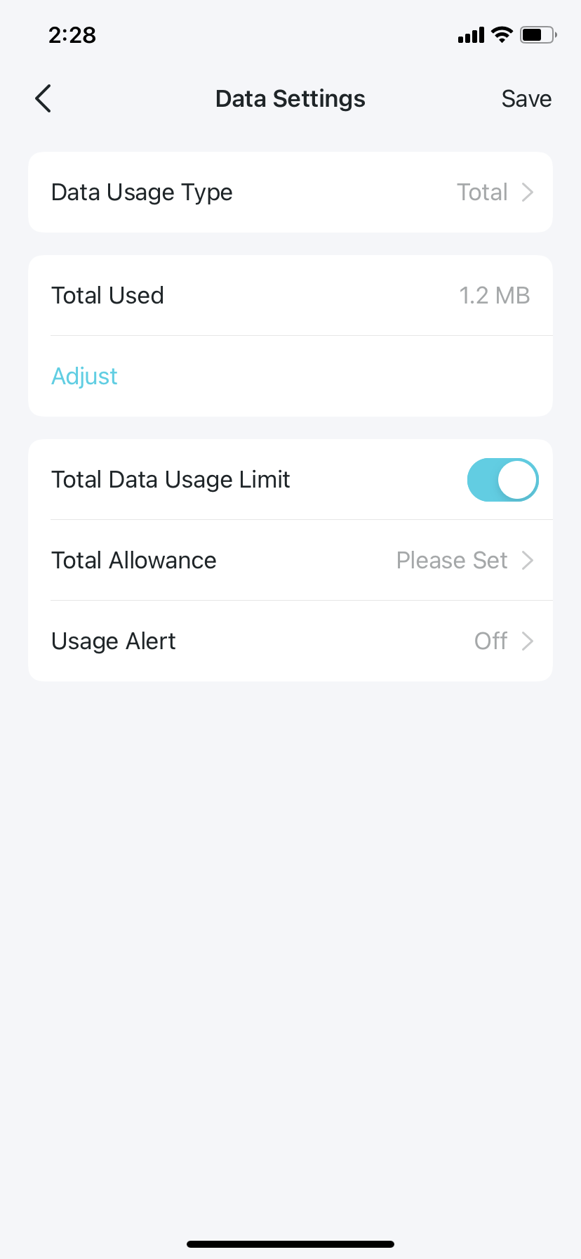 Data Settings page