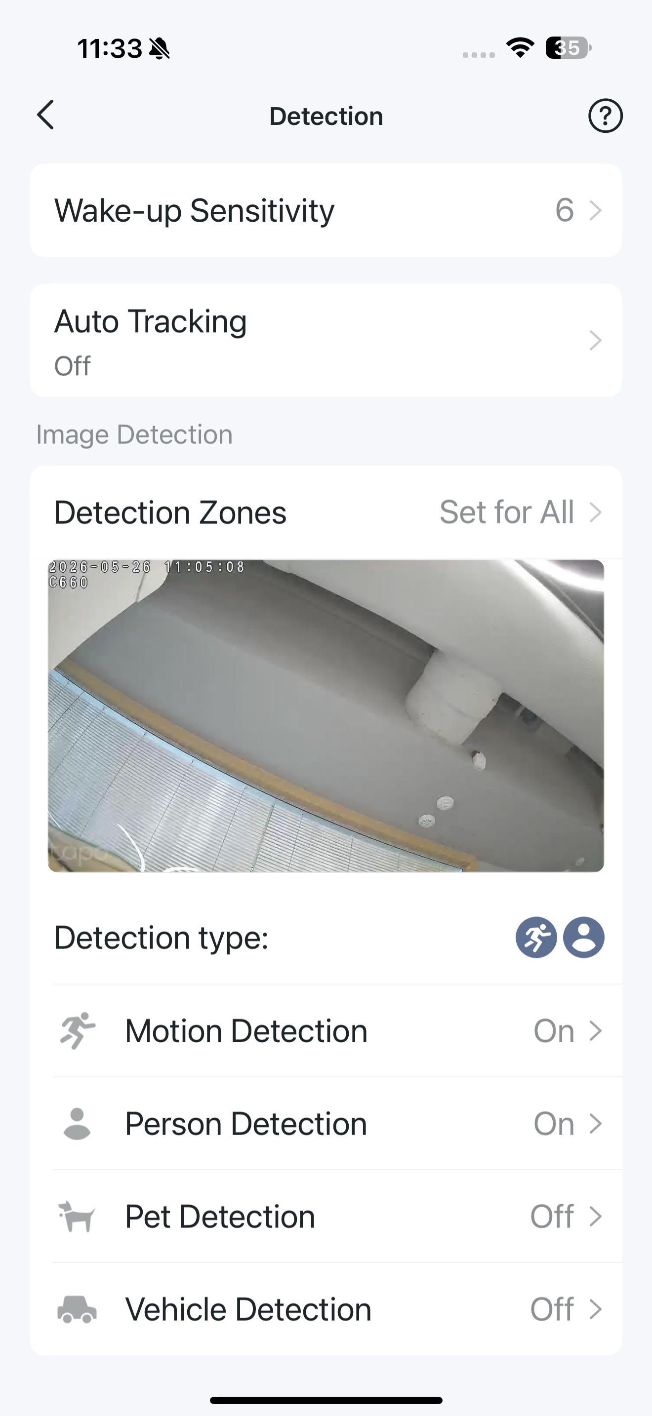 The Detection page in the app