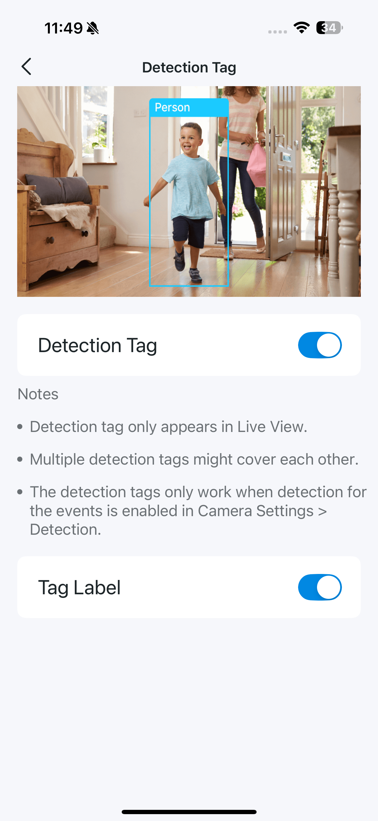 Detection Tag page in the app