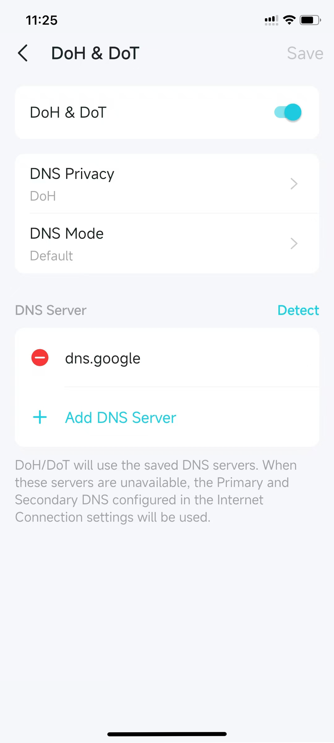 DoH & DoT settings page