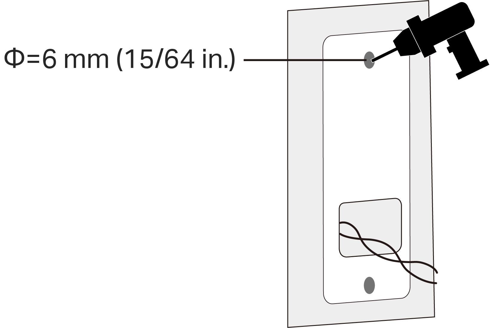 Drill holes according to the mounting template sticker