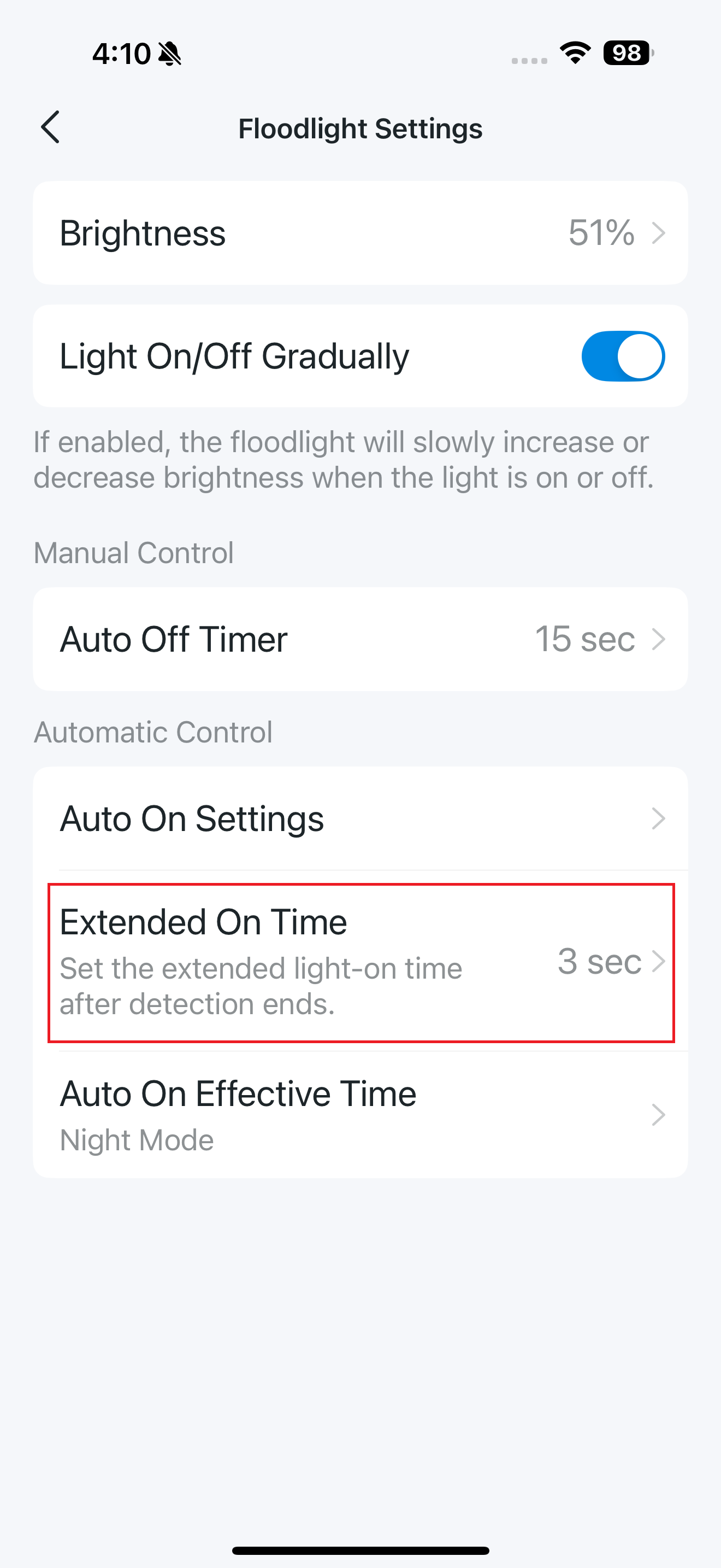 Extended On Time button