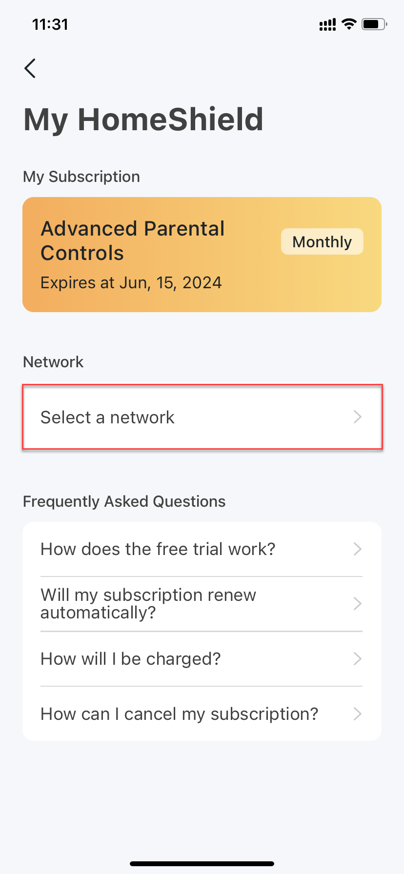 Locate Select a network button