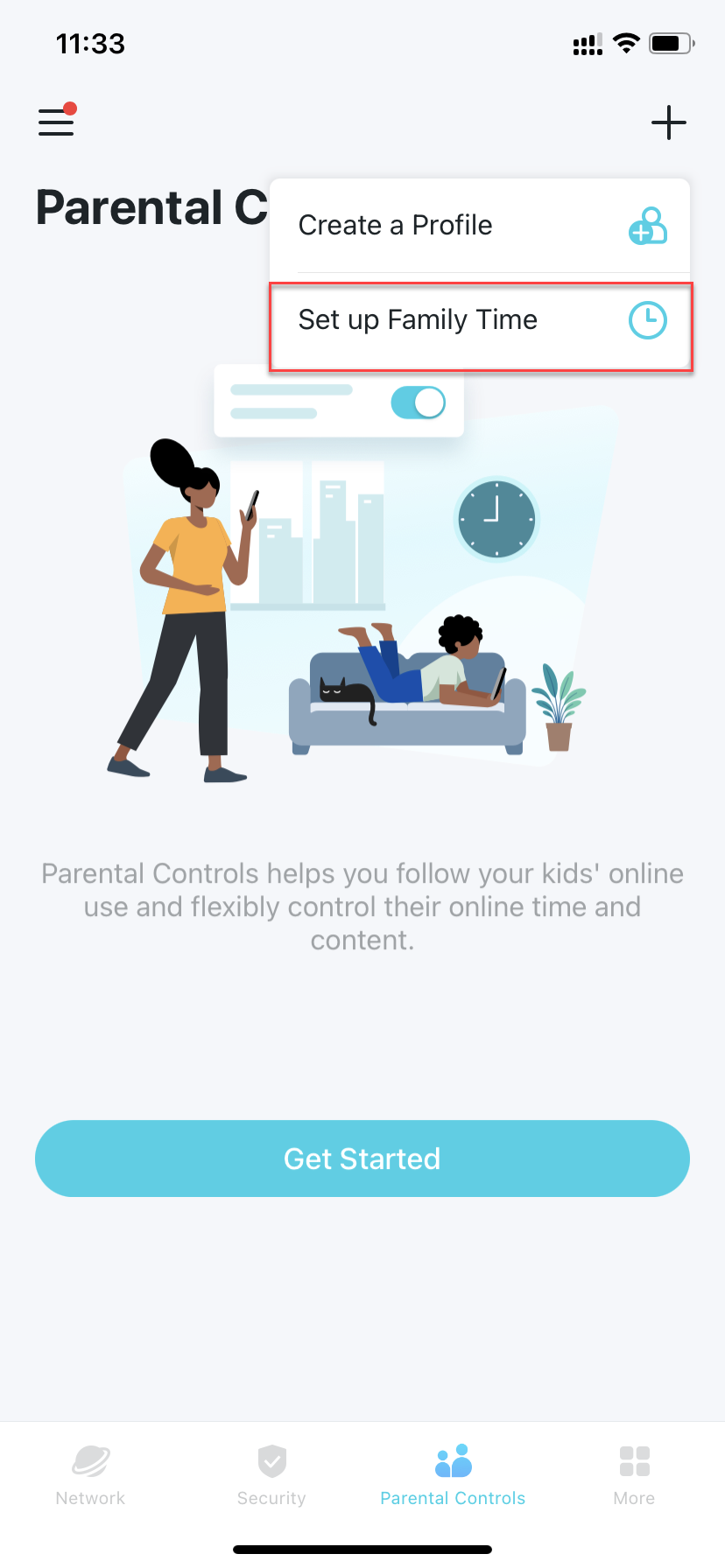 Locate the Set up Family Time button on the Parental Controls tab