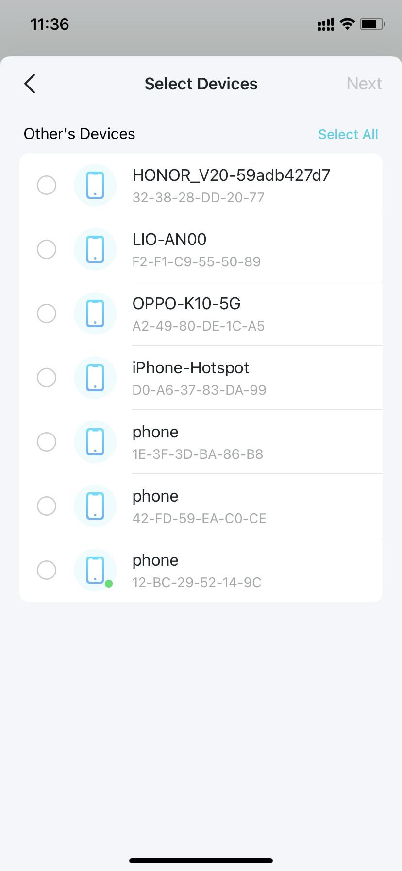 devices available for selecting your family member