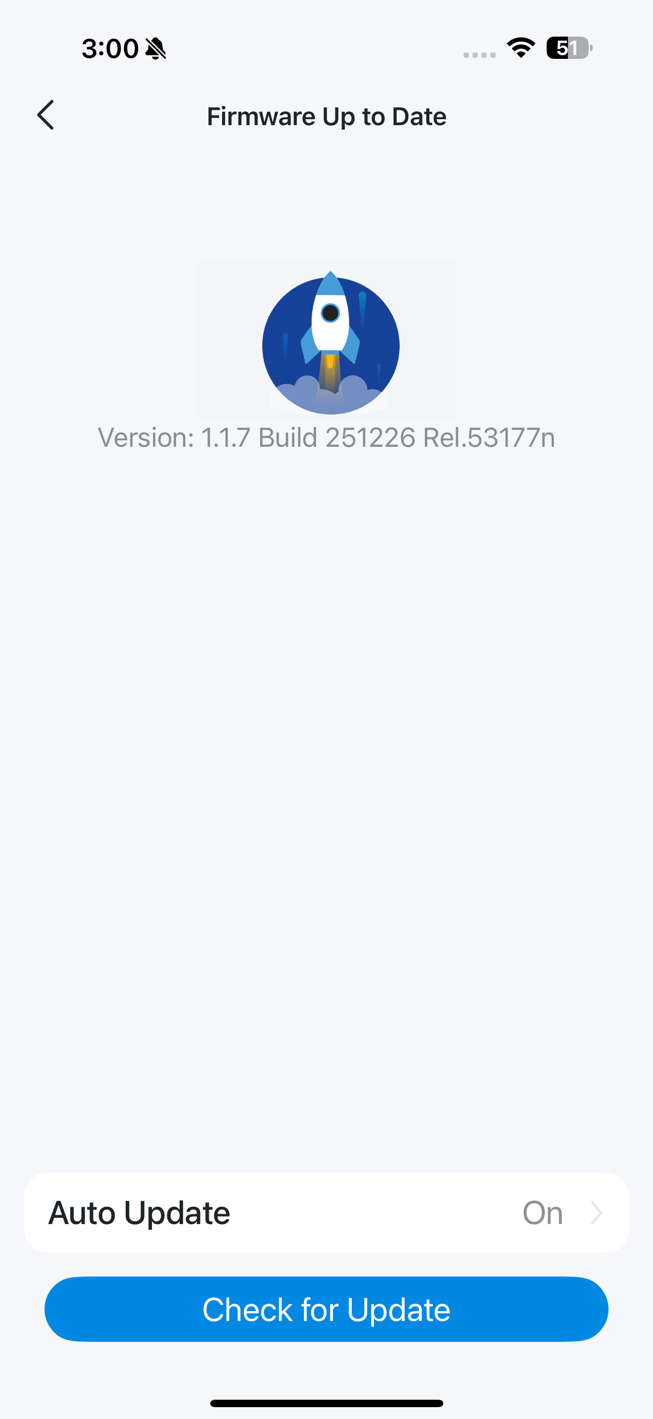 Firmware Update page in the app