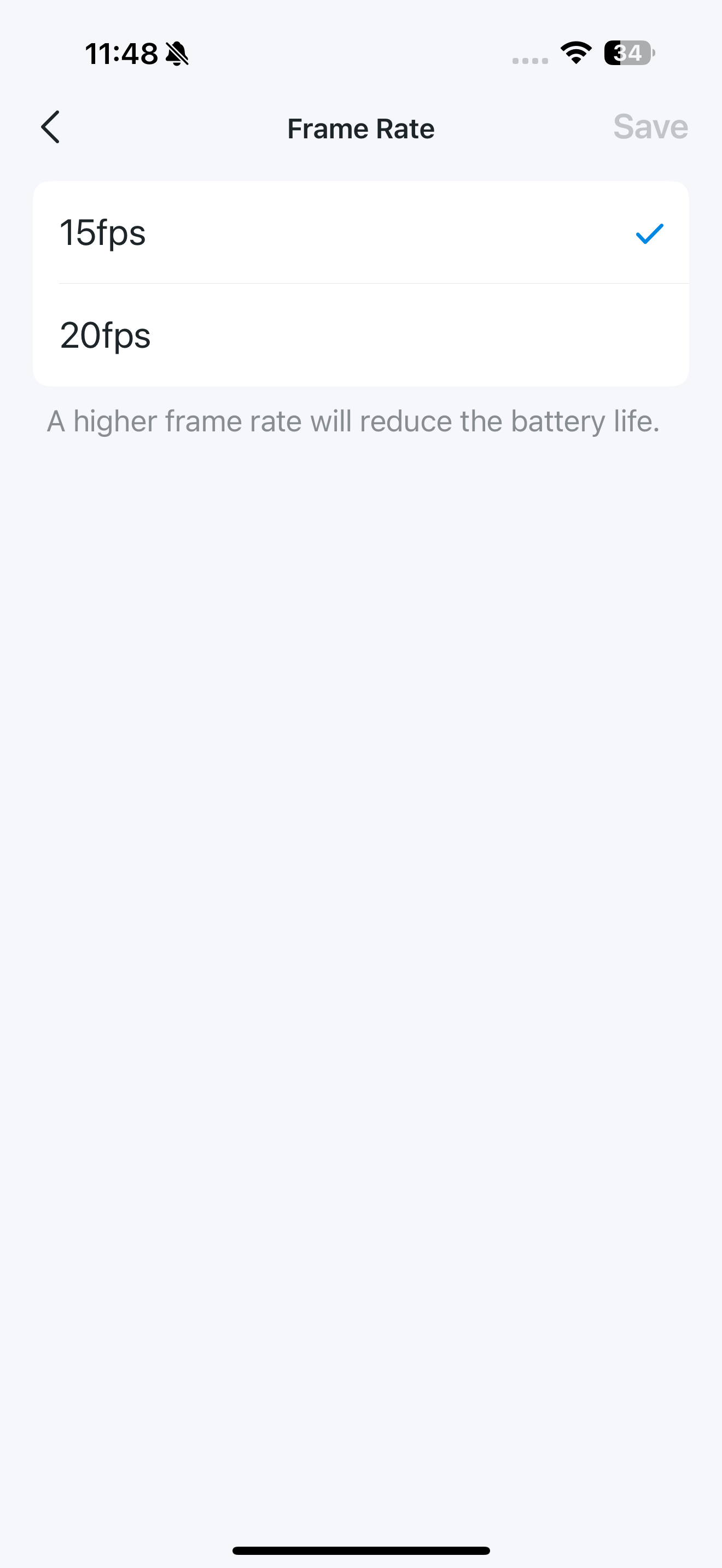 Frame Rate page in the app