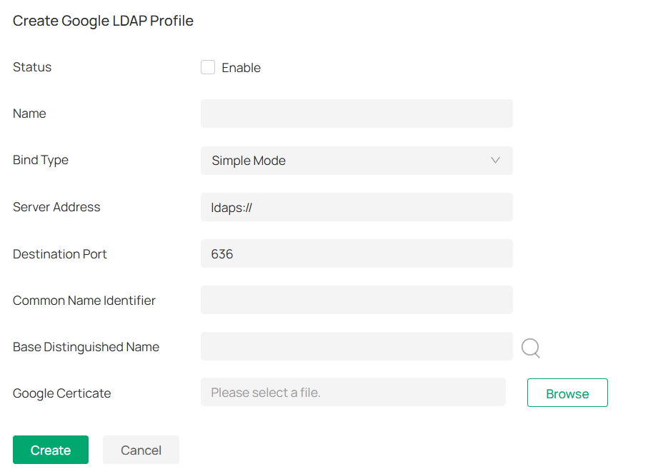 Create Google LDAP Profile