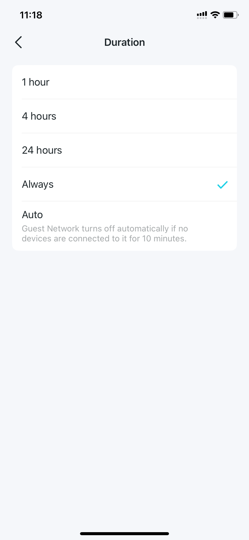 duration settings page