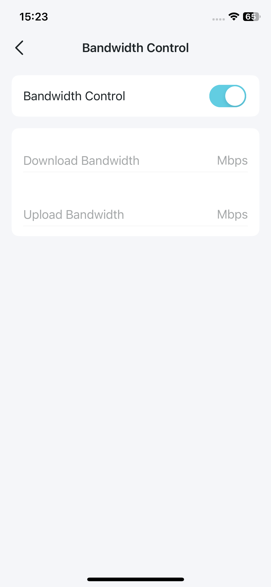 Bandwidth Control settings page