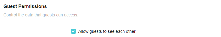 A screenshot of a network configuration page titled "Guest Permissions", which displays the description "Control the data that guests can access" and a checked checkbox option labeled "Allow guests to see each other".