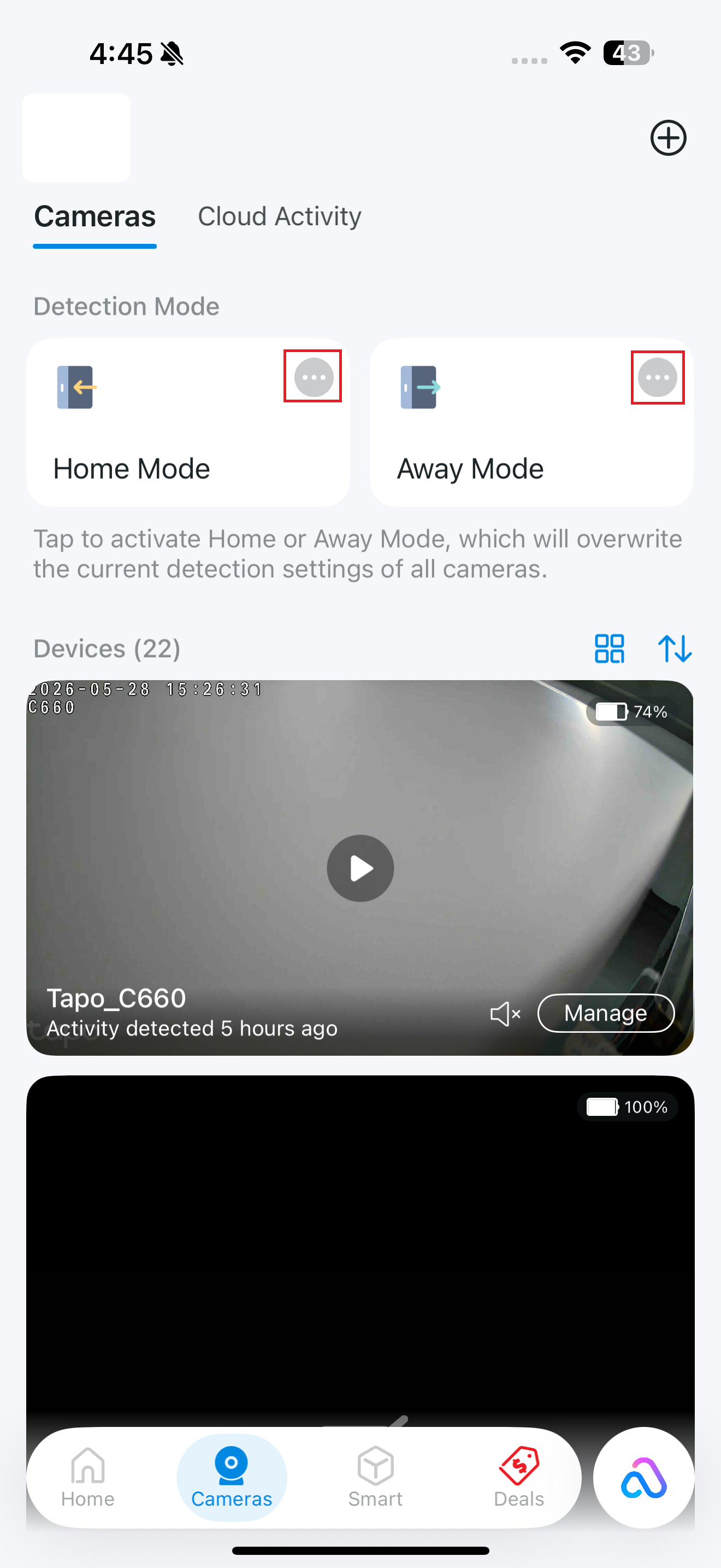 Home Mode and Away Mode buttons