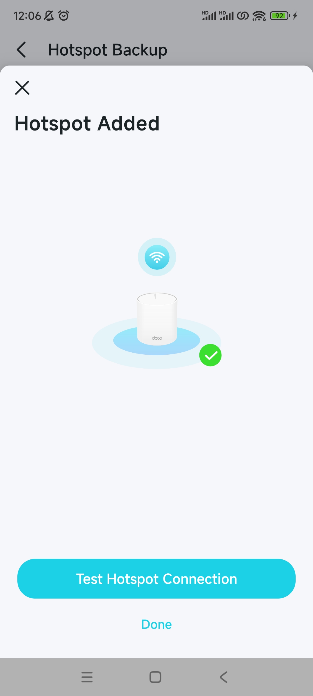 status indicating hotspot is added