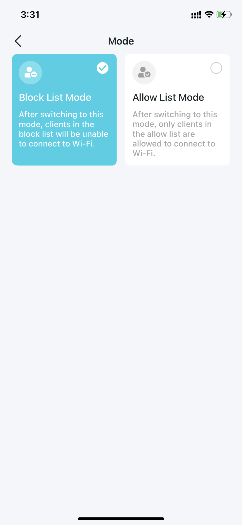 modes available for selection