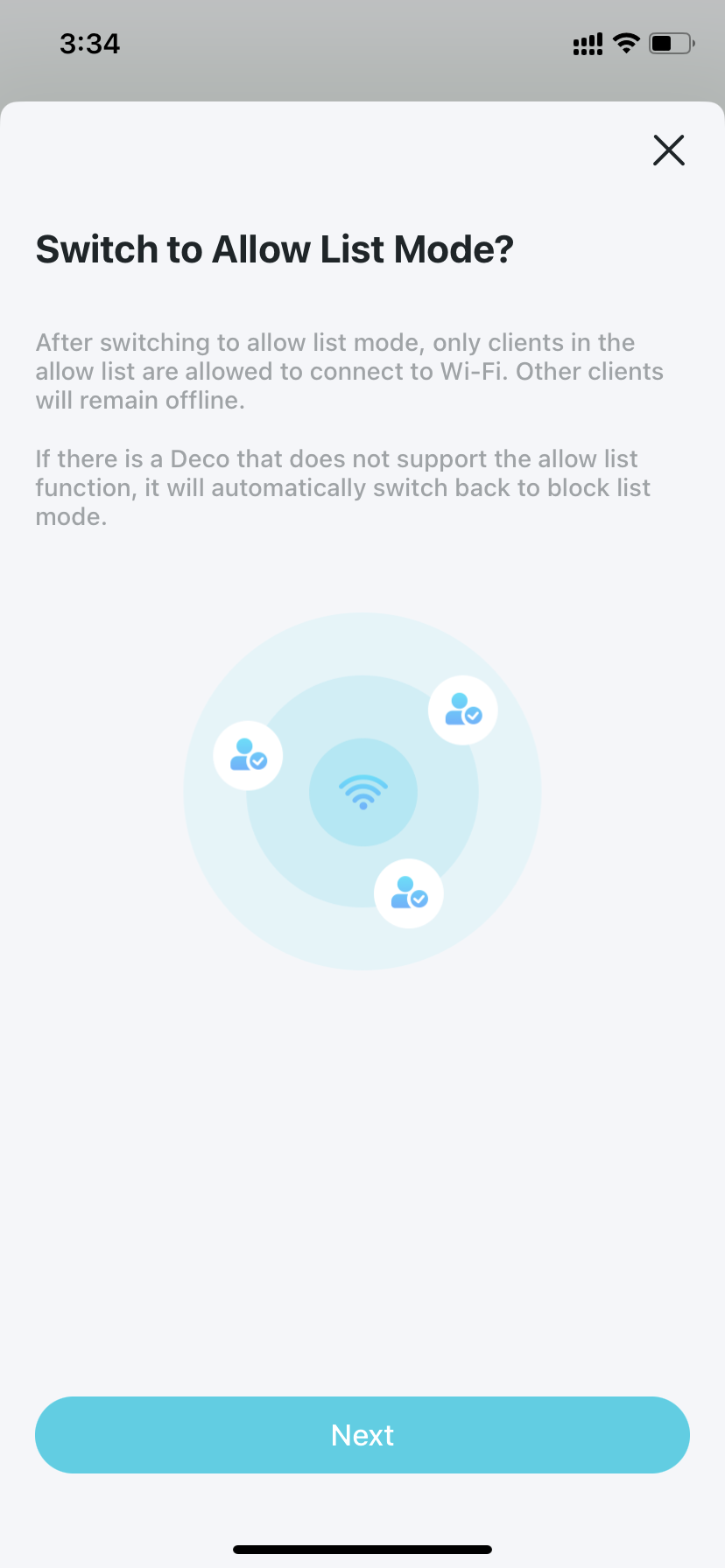 pop up page when switching to Allow List Mode