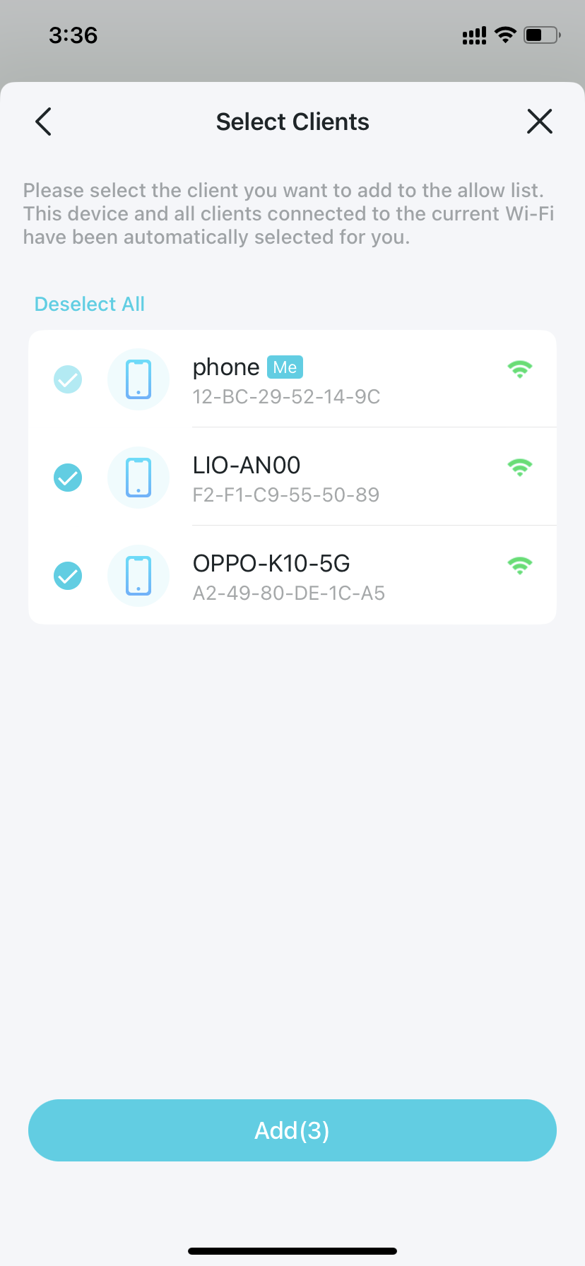 client list for allow list