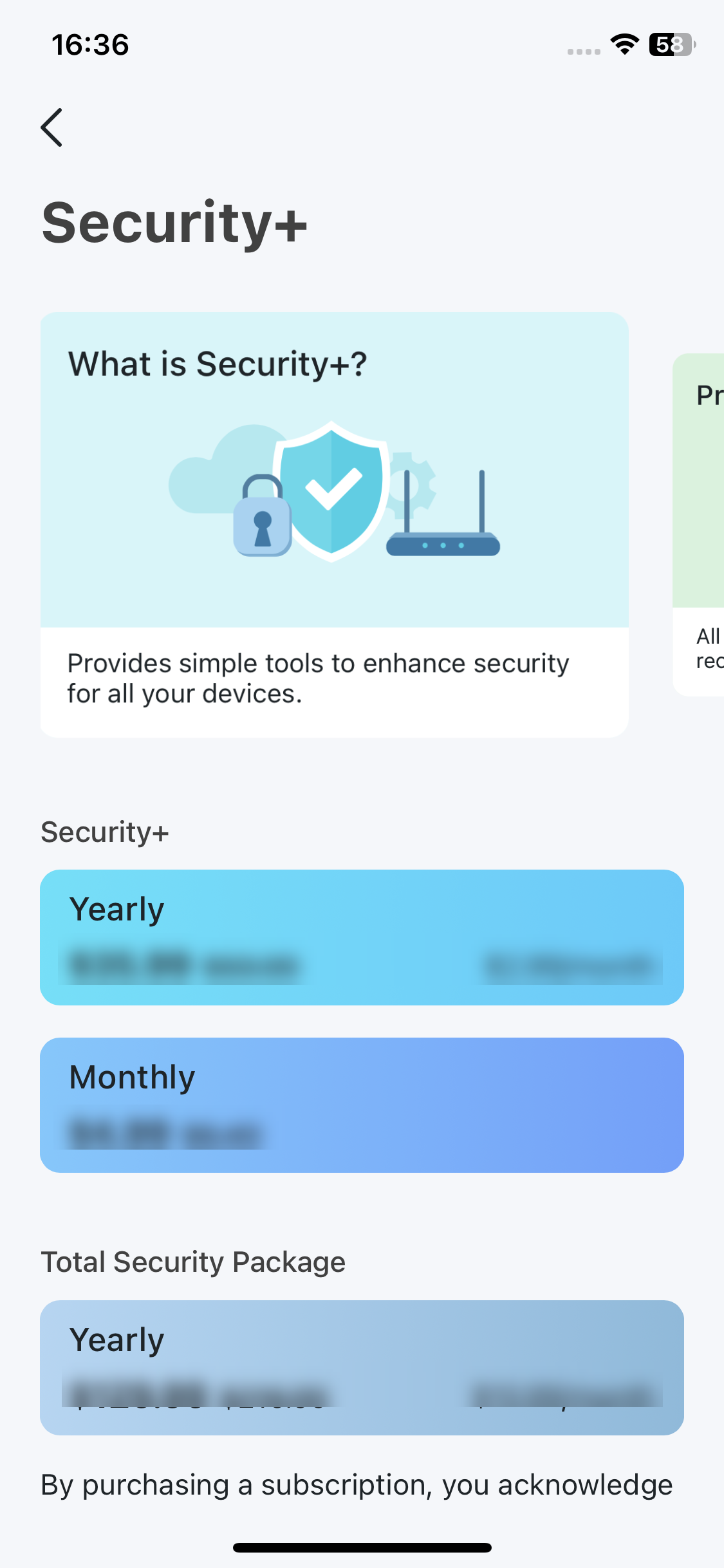 Security+ subscription page