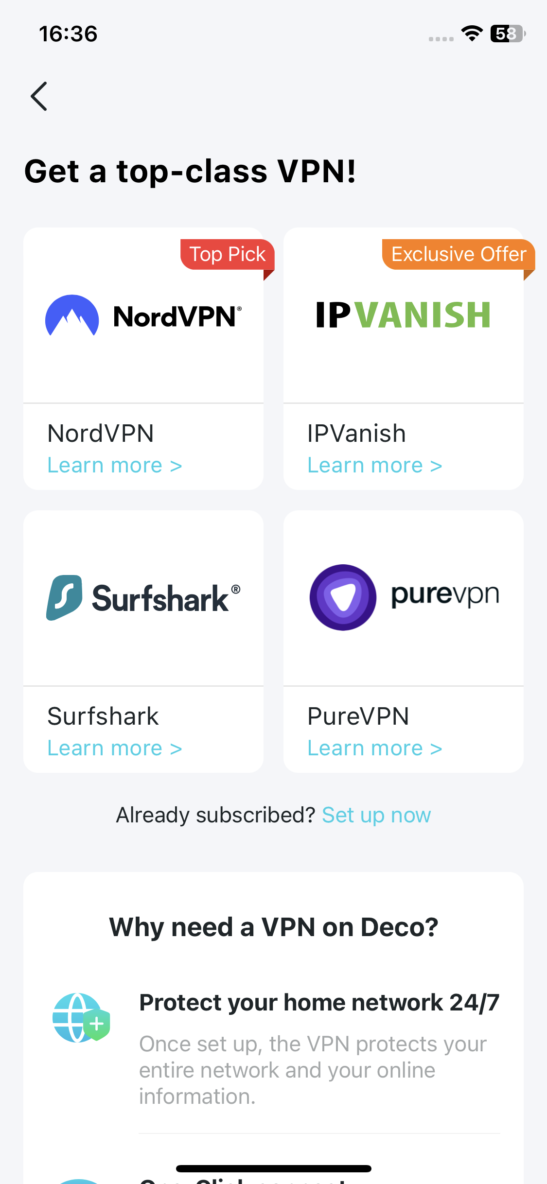 VPN subscription page