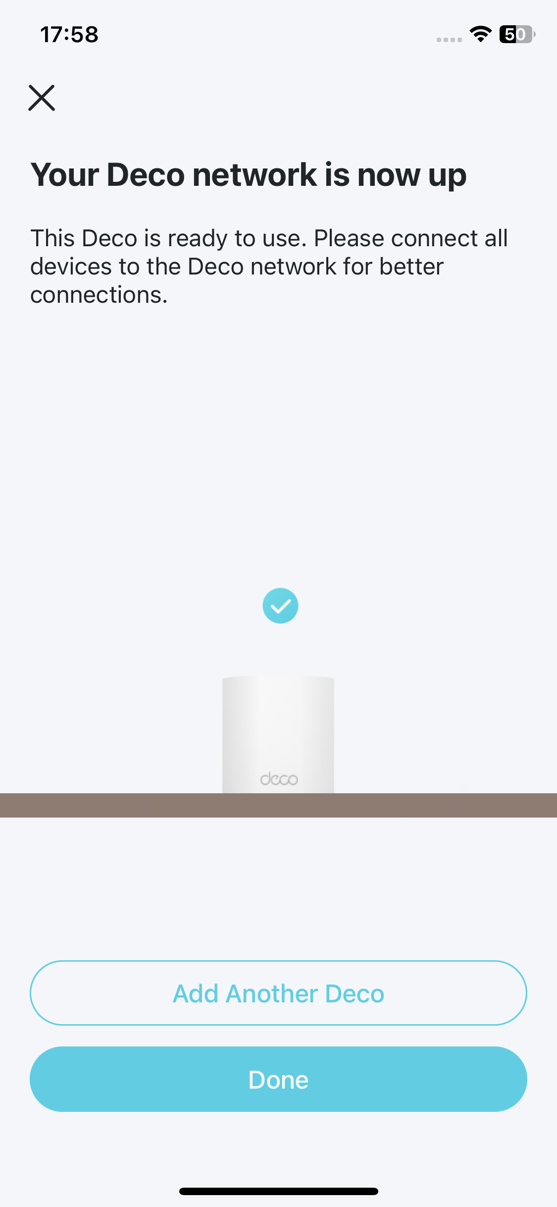 image displaying that the Deco network is set up successfully.